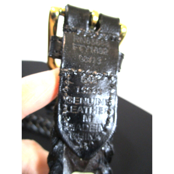 NWT Parker Black Leather Brass Buckle Braided Belt Women Sz M, 29"-33" - Picture 7 of 7